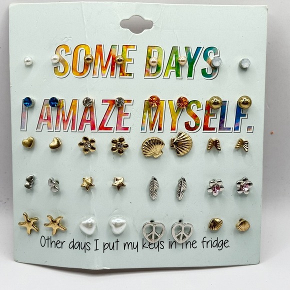 The Unbranded Brand Jewelry - 16 pairs Dainty Small Bohemian Jewelry Pierced Ears Fashion Earrings Pearls Stud